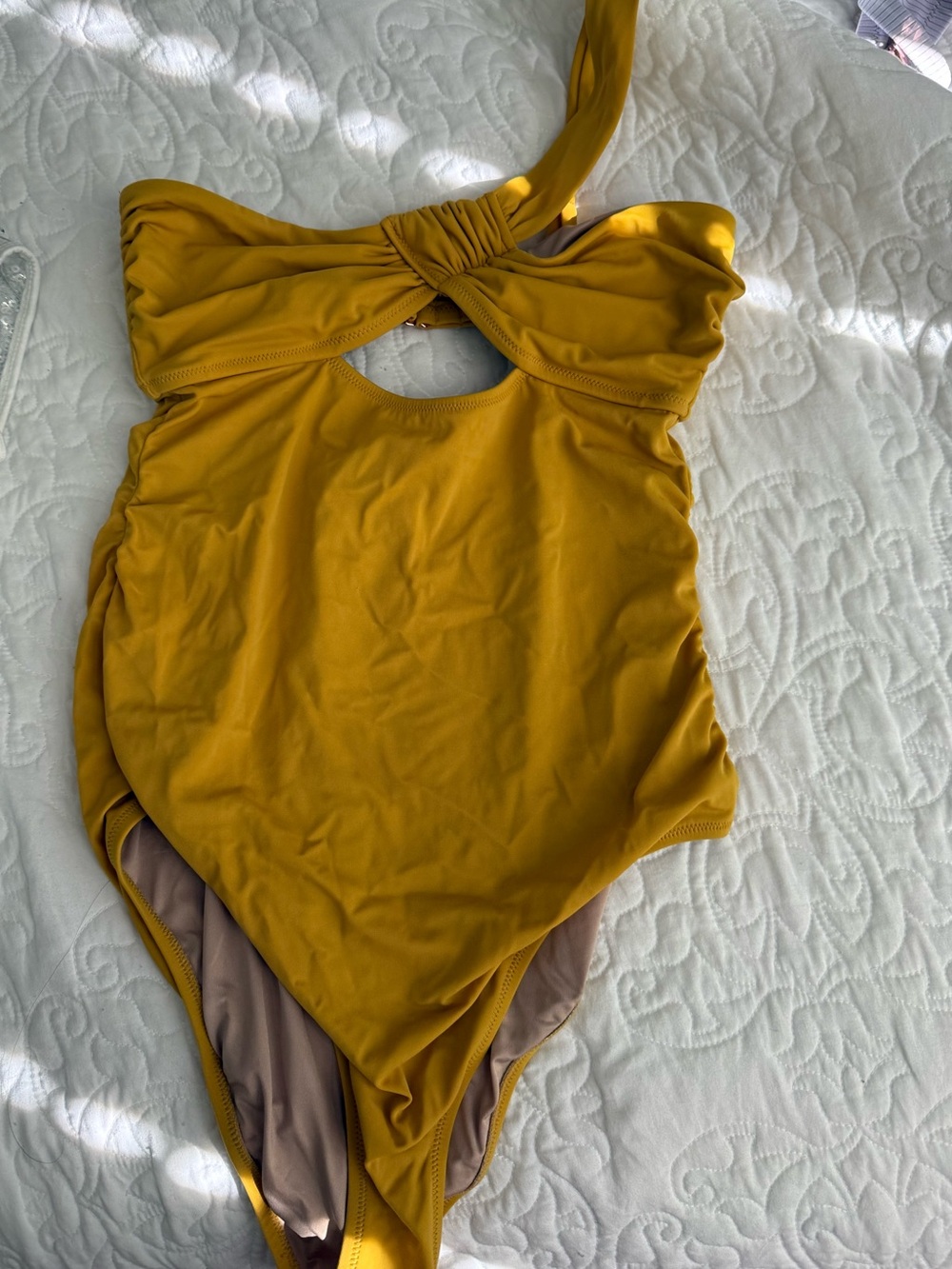 Target Mustard Yellow One-Shoulder Knot-Front One-Piece Swimsuit